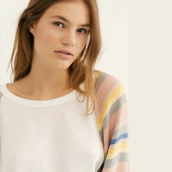 NWT Free People Rainbow Dreams Oversized Pullover Knit Thermal Sweater L